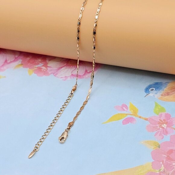 "Textured Link Rose Gold Chain Necklace, 18+2 Inch, Gold Plated Brass, XPNL0110 - Picture 7 of 12